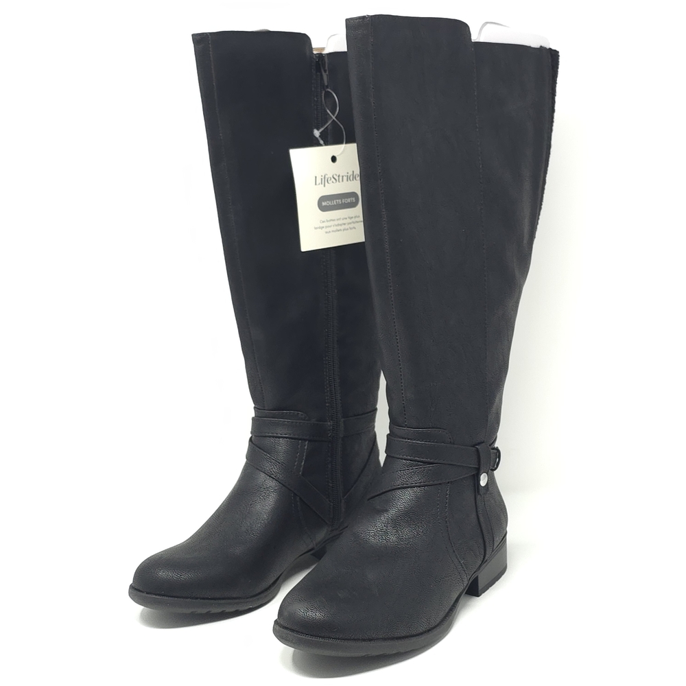 LifeStride Xtrovert Black Wide Calf Riding Boots  Water-Resistant